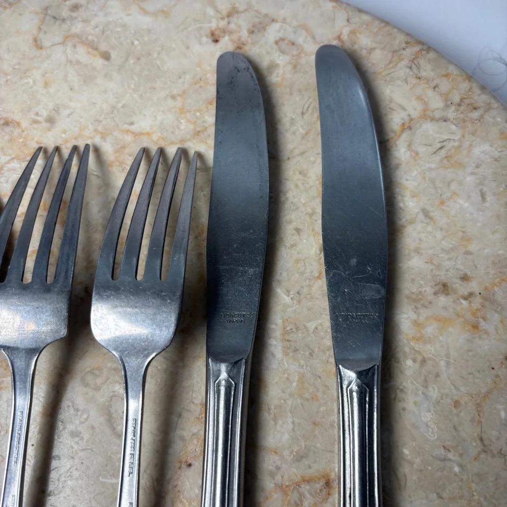 Utica Cutlery Co Stainless Flatware 5pc Set Silver Art Deco Lyre Japan‎
